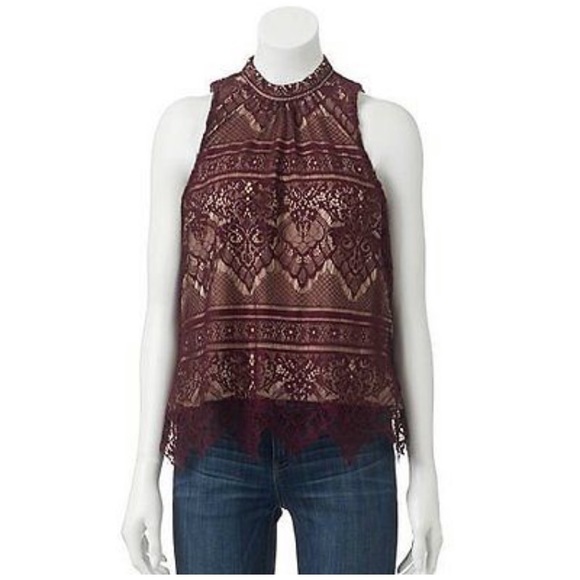 LC Lauren Conrad Tops - LC Lauren Conrad Mock Neck Allover Lace Halter